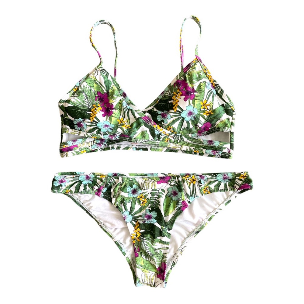 Cabana del Sol tropical floral print 2 piece bikini size medium